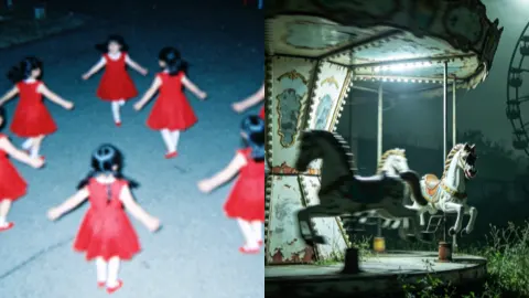 游乐园红裙女孩